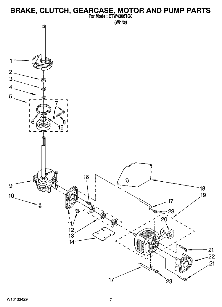 BRAKE, CLUTCH, GEARCASE, MOTOR AND PUMP PARTS Diagram and Parts List for ETW4300TQ0  Estate Washer
