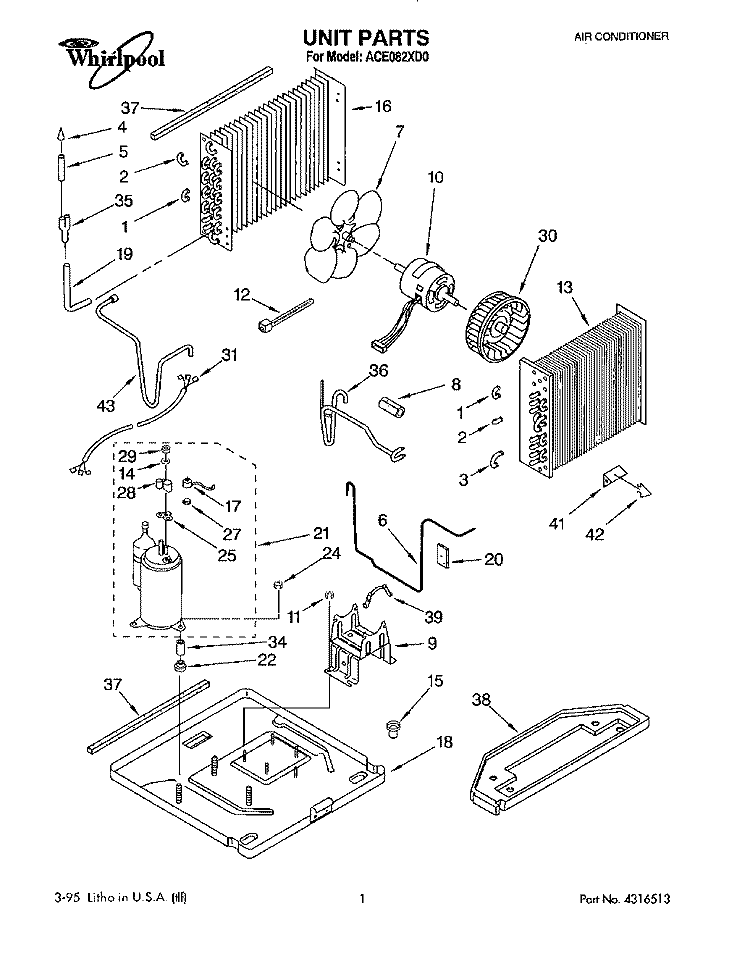 UNIT, LITERATURE Diagram and Parts List for ACE082XD0  Whirlpool Air Conditioner