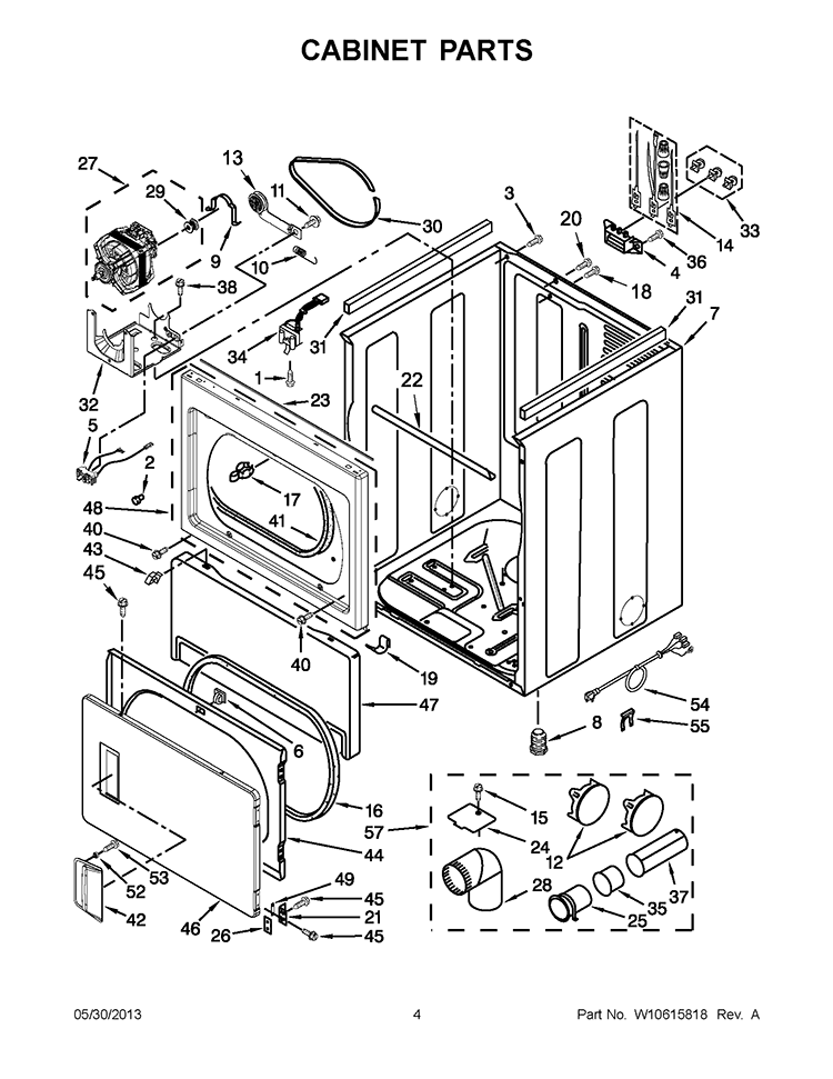 CABINET PARTS Diagram and Parts List for YWED5600XW1  Whirlpool Dryer