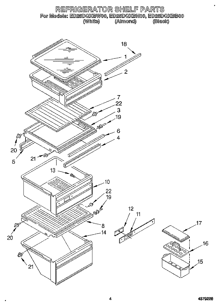 REFRIGERATOR SHELF Diagram and Parts List for ED25DQXBN00  Whirlpool Refrigerator