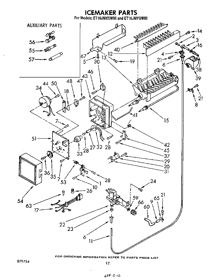 ICE MAKER , NOT ILLUSTRATED Diagram and Parts List for ET16JMYSN00  Whirlpool Refrigerator