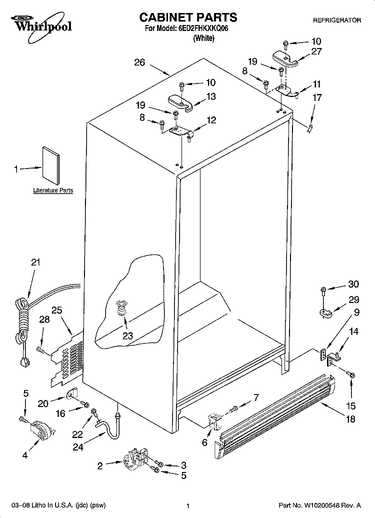 CABINET PARTS Diagram and Parts List for 6ED2FHKXKQ06  Whirlpool Refrigerator