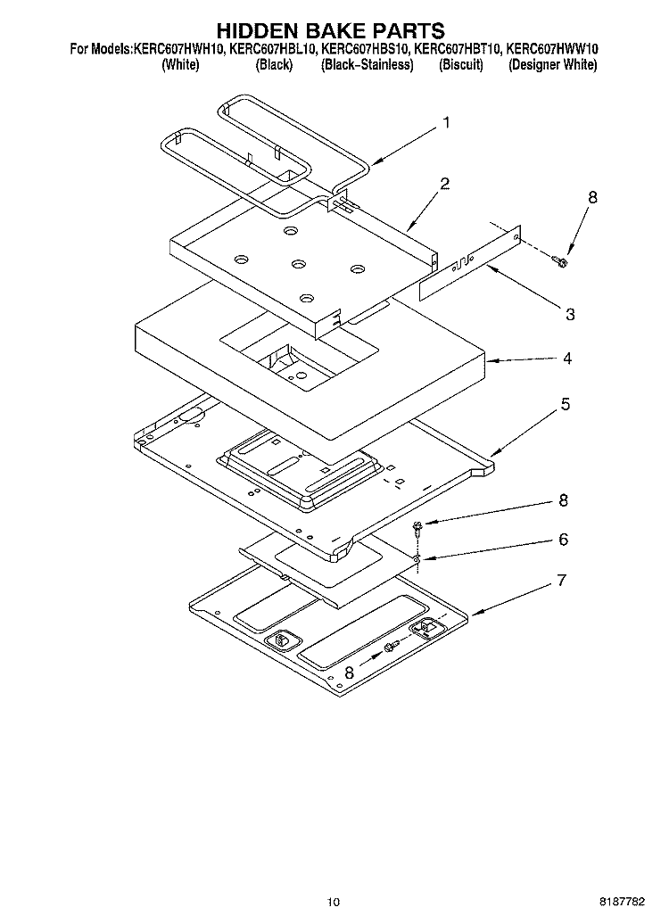 HIDDEN BAKE PARTS, MISCELLANEOUS PARTS Diagram and Parts List for KERC607HBL10  KitchenAid Range