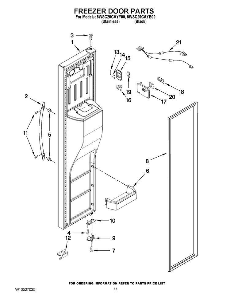 FREEZER DOOR PARTS Diagram and Parts List for 5WSC20CAYY00  Whirlpool Refrigerator