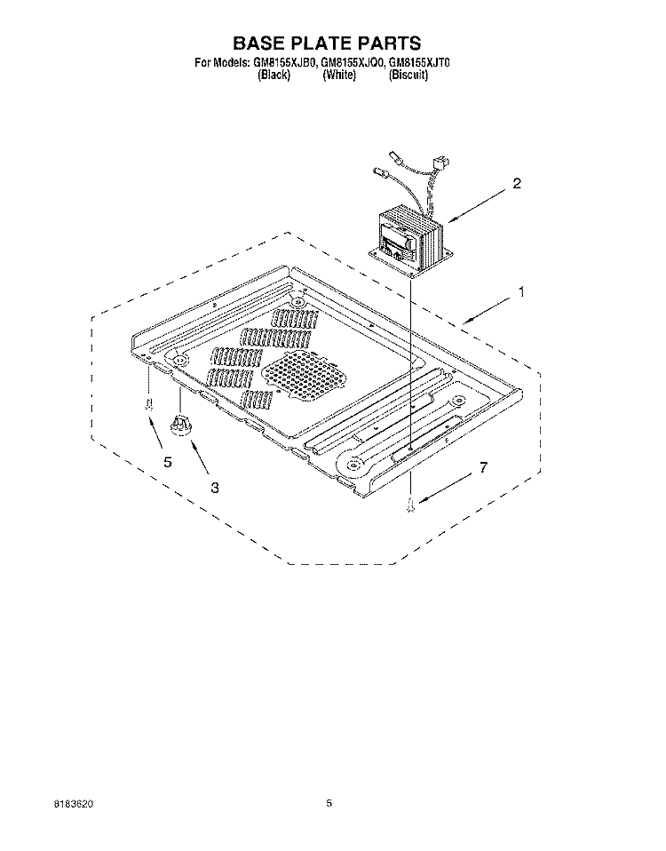 BASE PLATE Diagram and Parts List for GM8155XJB0  Whirlpool Microwave