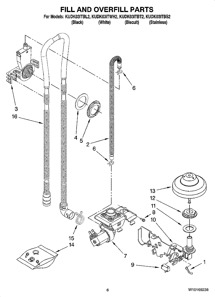 FILL AND OVERFILL PARTS Diagram and Parts List for KUDK03ITWH2  KitchenAid Dishwasher