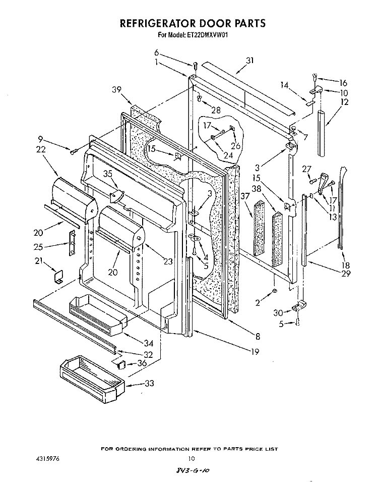 REFRIGERATOR DOOR Diagram and Parts List for ET22DMXVF01  Whirlpool Refrigerator