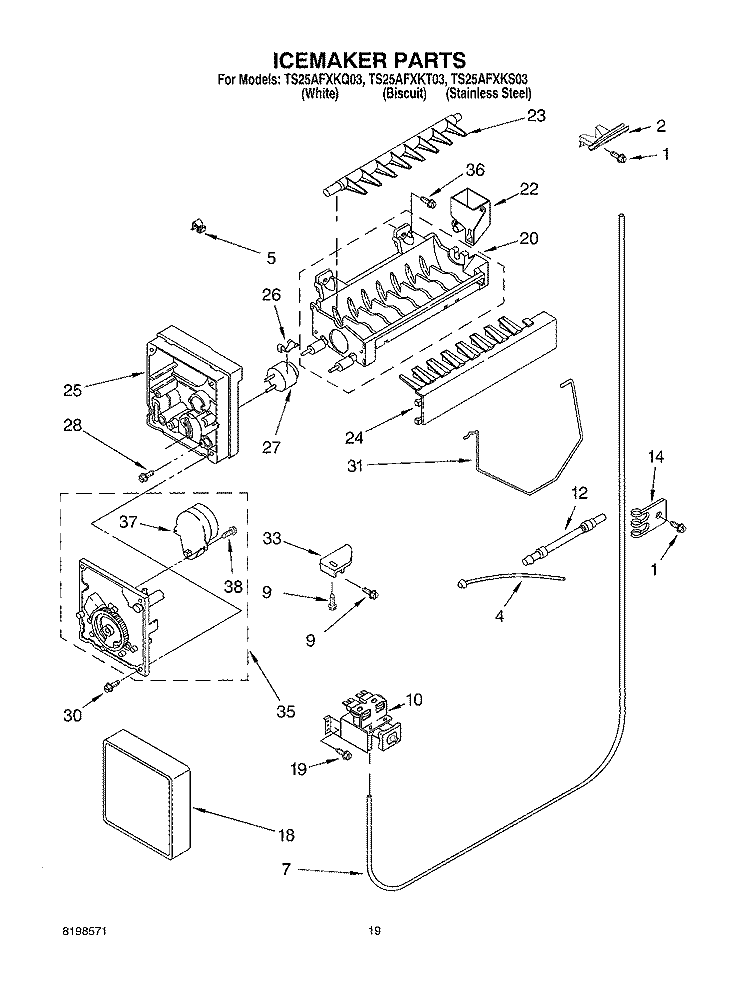 ICEMAKER PARTS, PARTS NOT ILLUSTRATED Diagram and Parts List for TS25AFXKS03  Estate Refrigerator