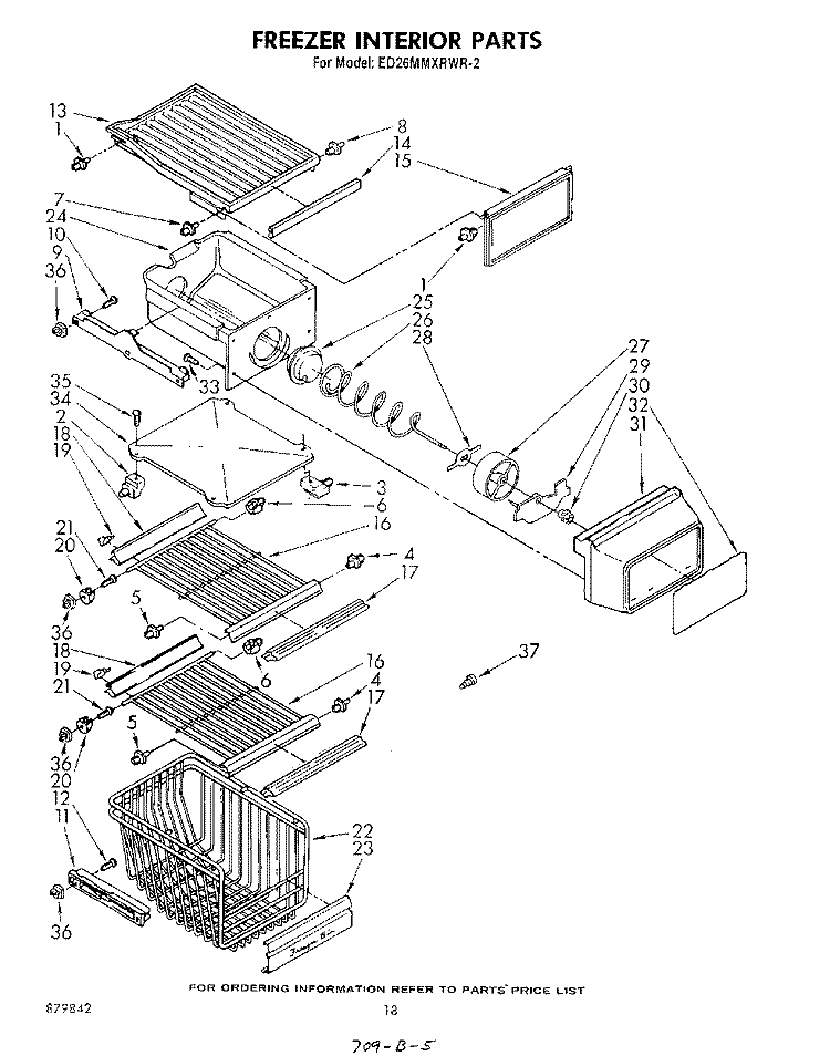 FREEZER INTERIOR Diagram and Parts List for ED26MMXRWR2  Whirlpool Refrigerator