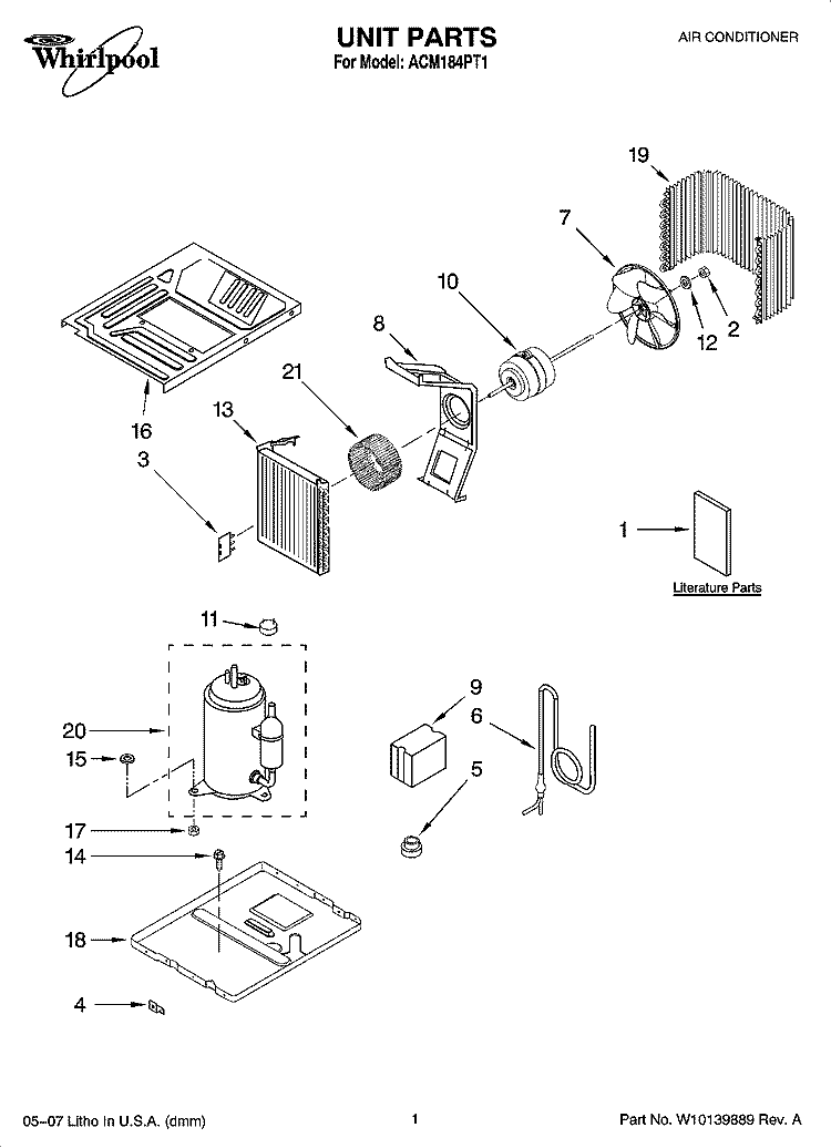 UNIT PARTS Diagram and Parts List for ACM184PT1  Whirlpool Air Conditioner