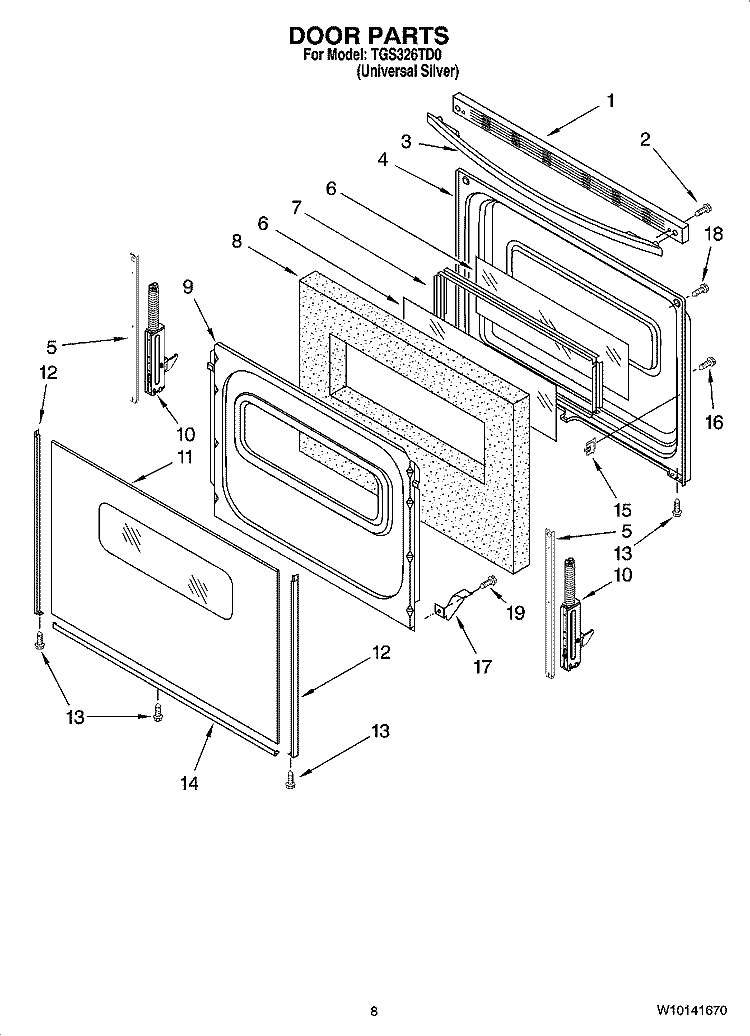 DOOR PARTS, OPTIONAL PARTS (NOT INCLUDED) Diagram and Parts List for TGS326TD0  Estate Range