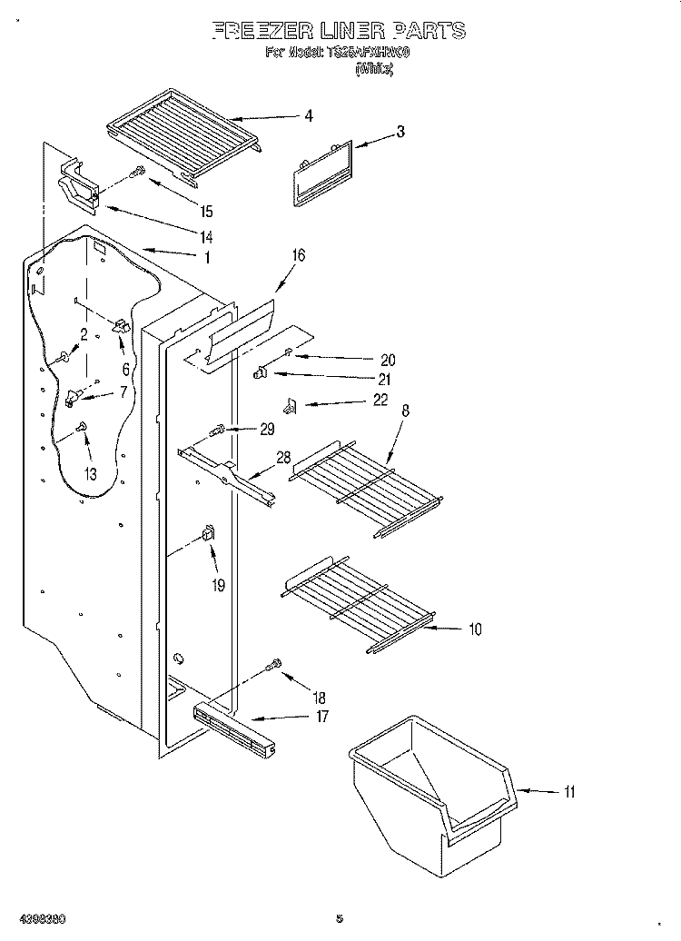 FREEZER LINER Diagram and Parts List for TS25AFXHW00  Estate Refrigerator