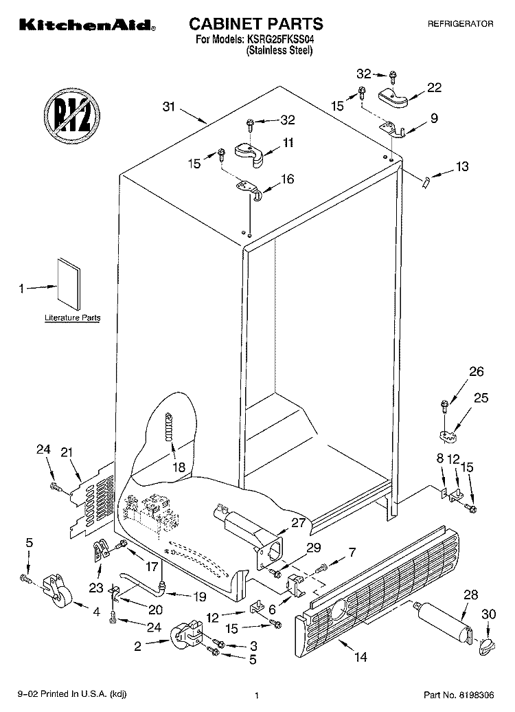 CABINET PARTS Diagram and Parts List for KSRG25FKSS04  KitchenAid Refrigerator