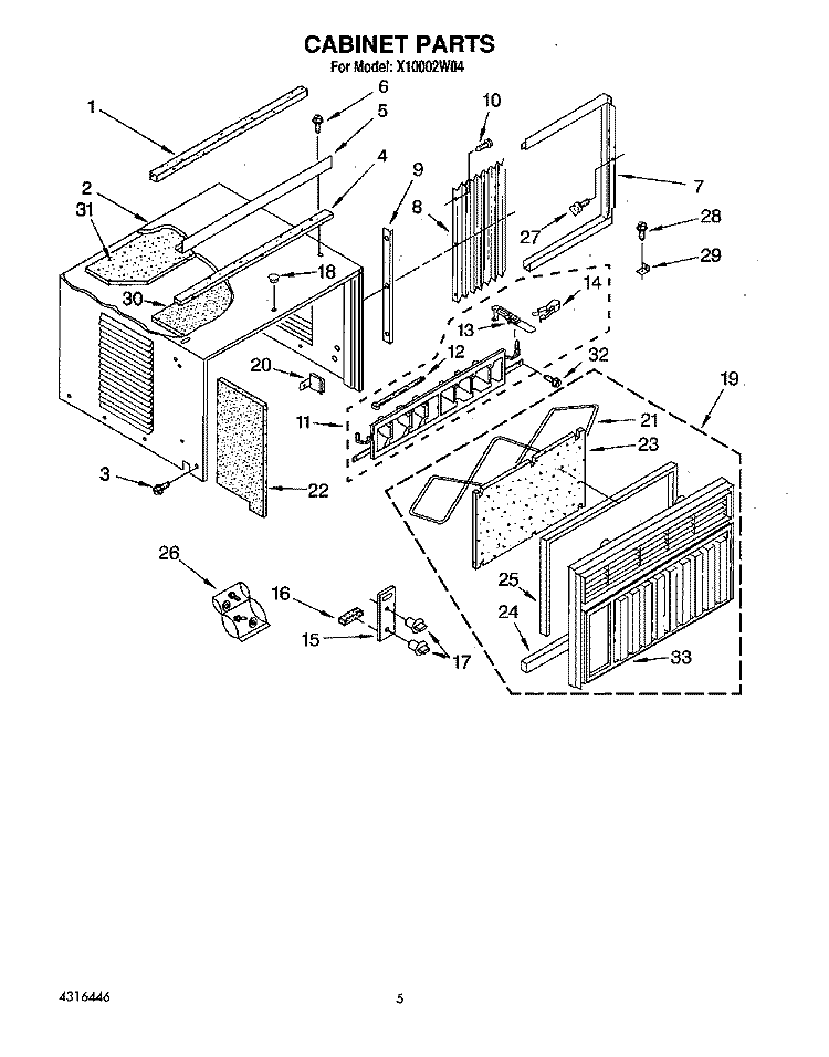 CABINET Diagram and Parts List for X10002W04  Roper Air Conditioner