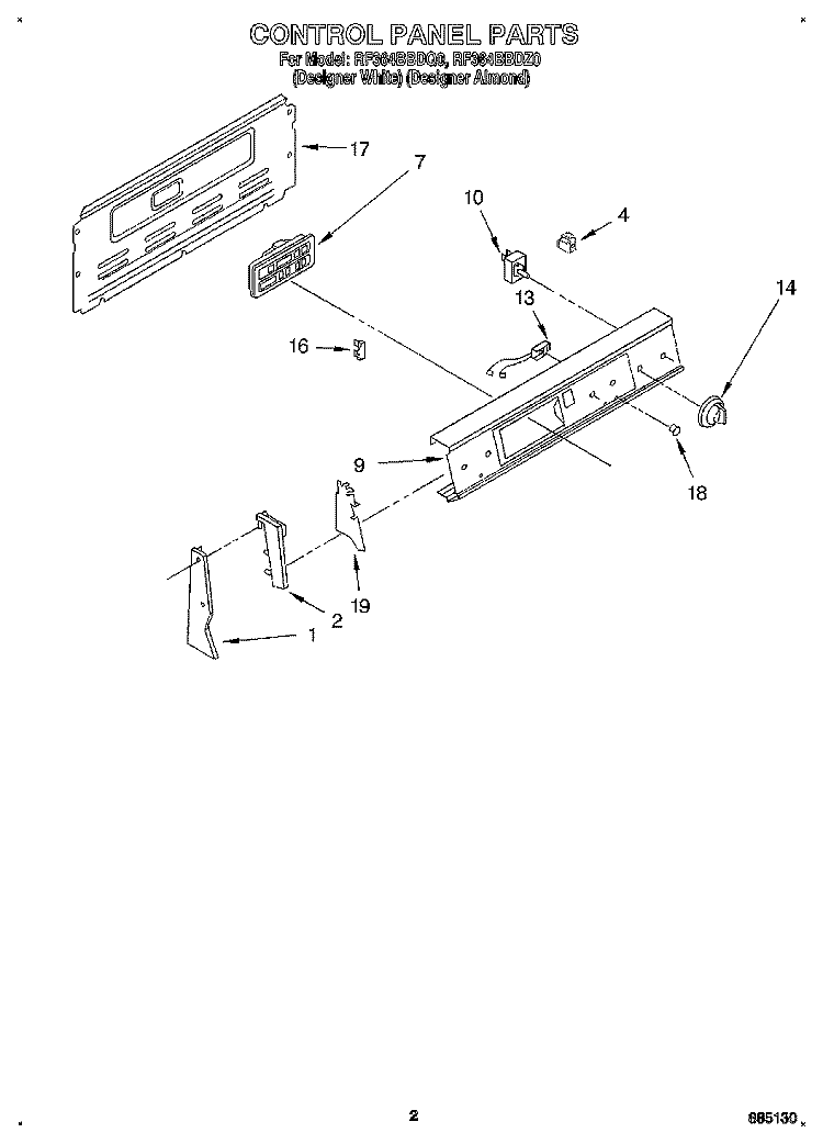 CONTROL PANEL Diagram and Parts List for RF364BBDZ0  Whirlpool Range