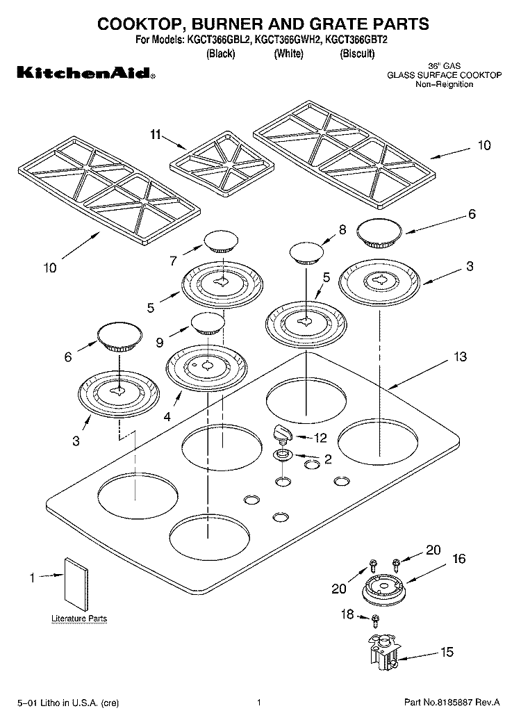 SECTION Diagram and Parts List for KGCT366GBL2  KitchenAid Cooktop