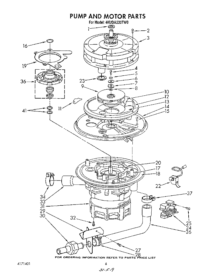 PUMP AND MOTOR Diagram and Parts List for 4KUDA220TW0  KitchenAid Dishwasher