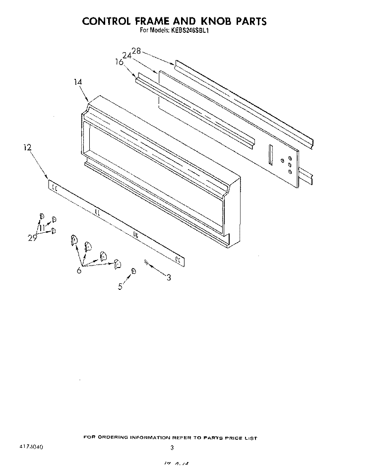 CONTROL FRAME AND KNOB Diagram and Parts List for KEBS246SBL1  KitchenAid Wall Oven