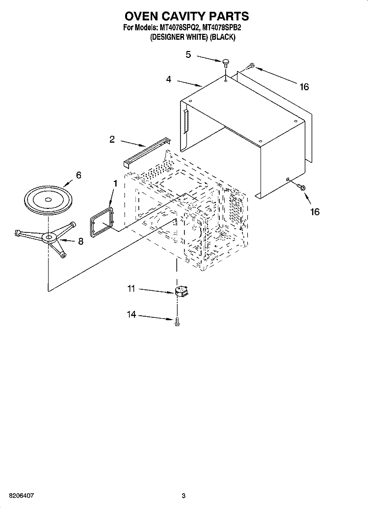 OVEN CAVITY PARTS Diagram and Parts List for MT4078SPQ2  Whirlpool Microwave