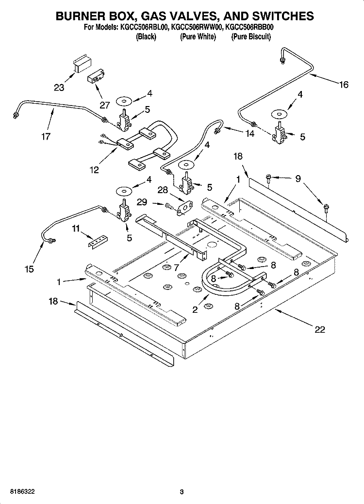 BURNER BOX, GAS VALVES, AND SWITCHES, OPTIONAL PARTS Diagram and Parts List for KGCC506RWW00  KitchenAid Cooktop