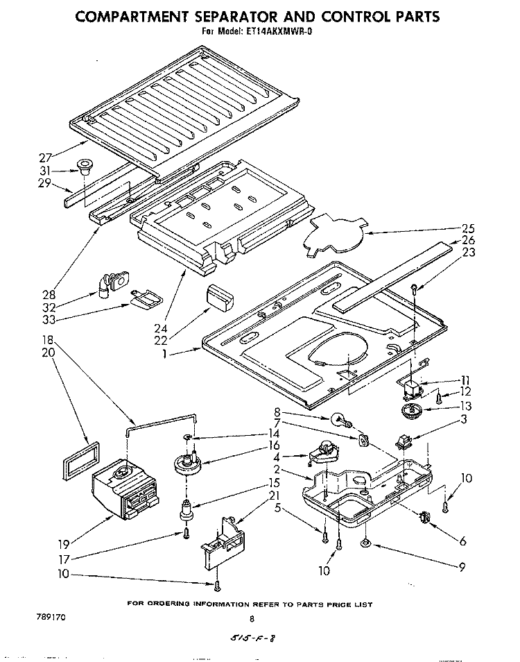 COMPARTMENT SEPARATOR AND CONTROL Diagram and Parts List for ET14AKXMWR0  Whirlpool Refrigerator