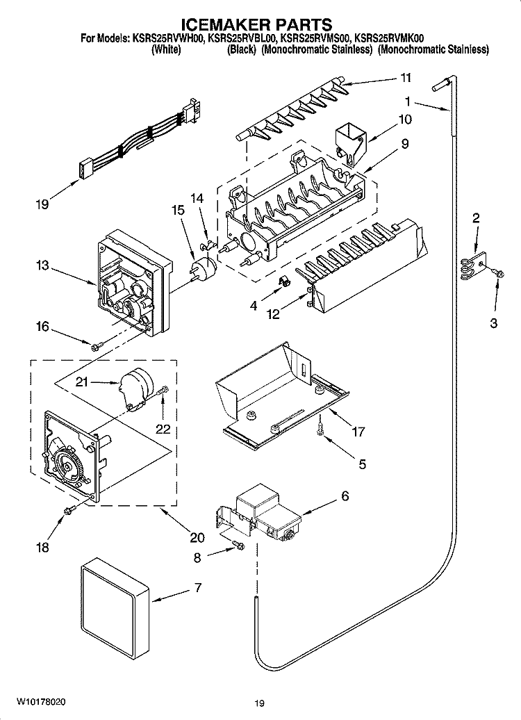 ICEMAKER PARTS, OPTIONAL PARTS (NOT INCLUDED) Diagram and Parts List for KSRS25RVMS00  KitchenAid Refrigerator