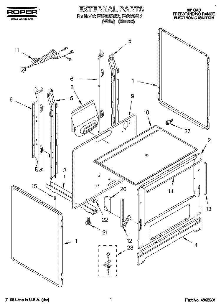 EXTERNAL Diagram and Parts List for FGP305BL2  Roper Range