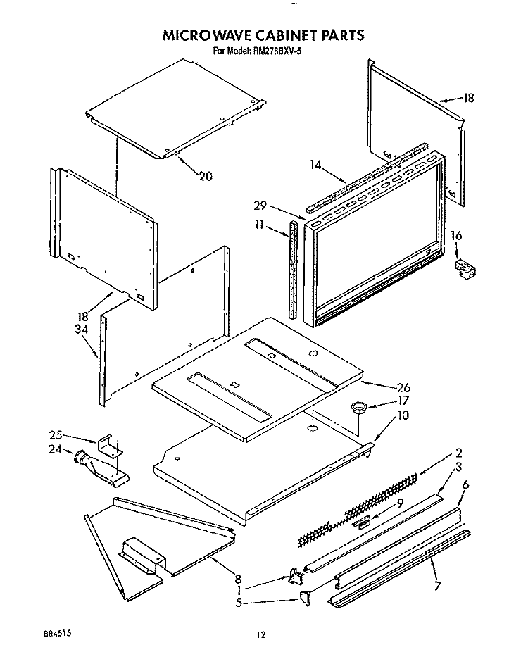MICROWAVE CABINET, OPTIONAL Diagram and Parts List for RM278BXV6  Whirlpool Microwave Oven Combo