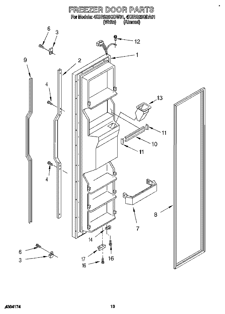 FREEZER DOOR Diagram and Parts List for 4KSRS25QDW01  KitchenAid Refrigerator