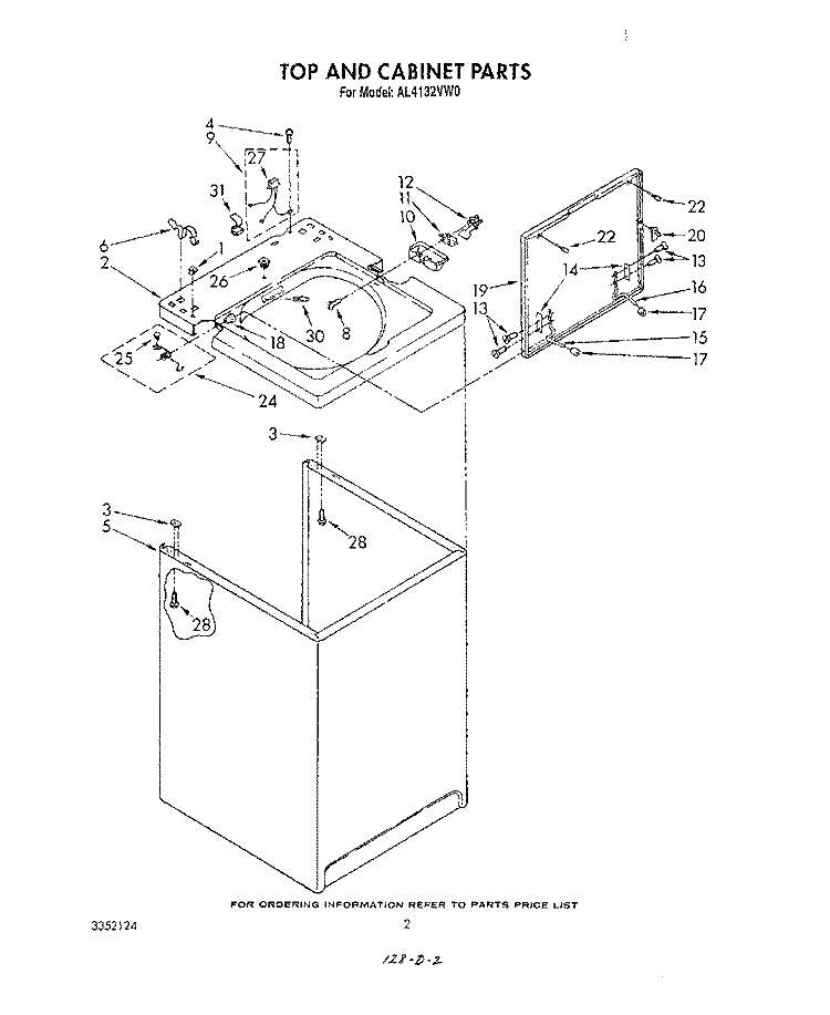 TOP AND CABINET , LITERATURE AND OPTIONAL Diagram and Parts List for AL4132VG0  Whirlpool Washer