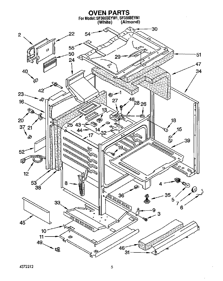 OVEN Diagram and Parts List for SF365BEYW1  Whirlpool Range