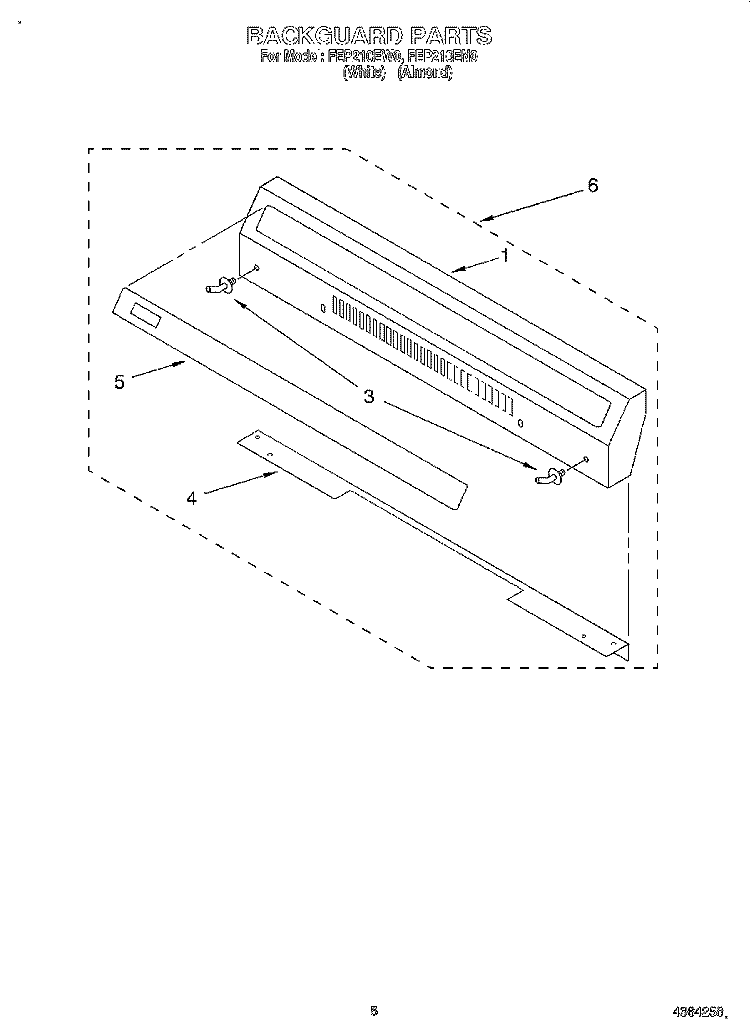 BACKGUARD, LITERATURE Diagram and Parts List for FEP210EN0  Roper Range