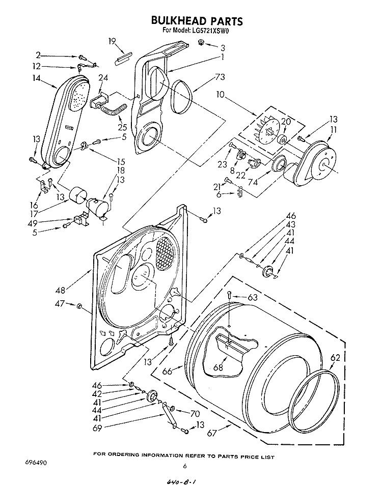 BULKHEAD Diagram and Parts List for LG5721XSW0  Whirlpool Dryer