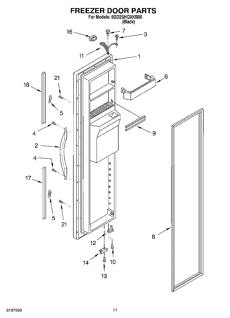 FREEZER DOOR Diagram and Parts List for 6GD2SHQXKB00  Whirlpool Refrigerator