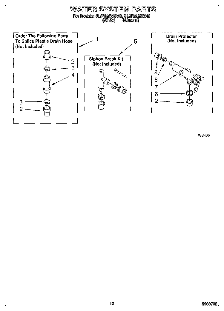 WATER SYSTEM Diagram and Parts List for 3LSR5233BN0  Whirlpool Washer