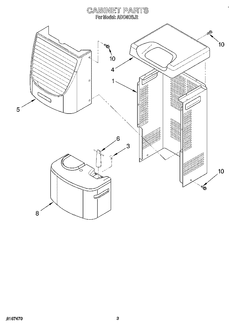 SECTION Diagram and Parts List for AD040SJ2  Whirlpool Dehumidifier