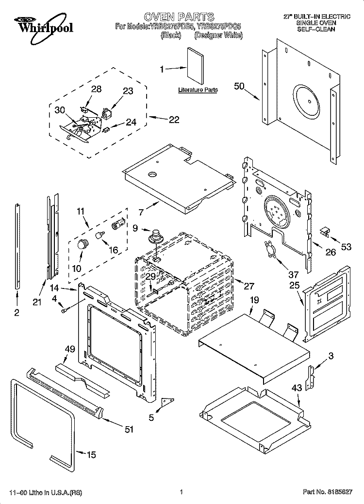 OVEN PARTS Diagram and Parts List for YRBS275PDQ5  Whirlpool Wall Oven