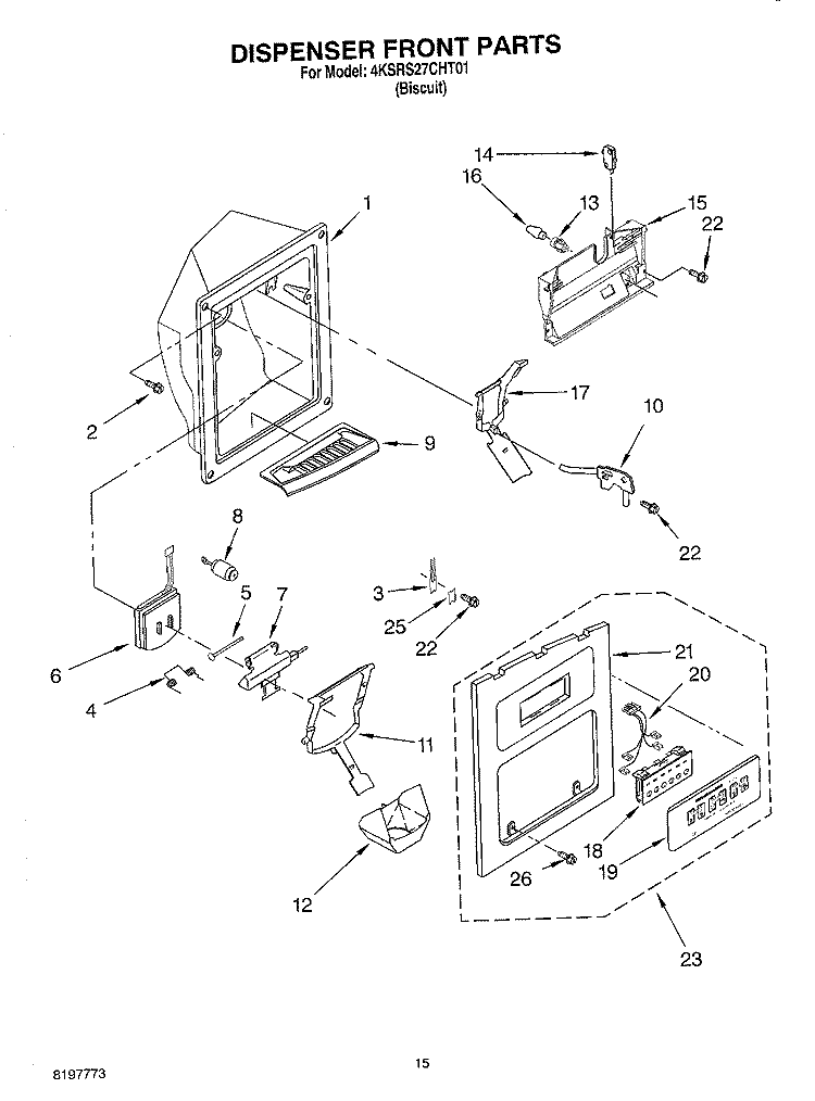 DISPENSER FRONT Diagram and Parts List for 4KSRS27CHT01  KitchenAid Refrigerator