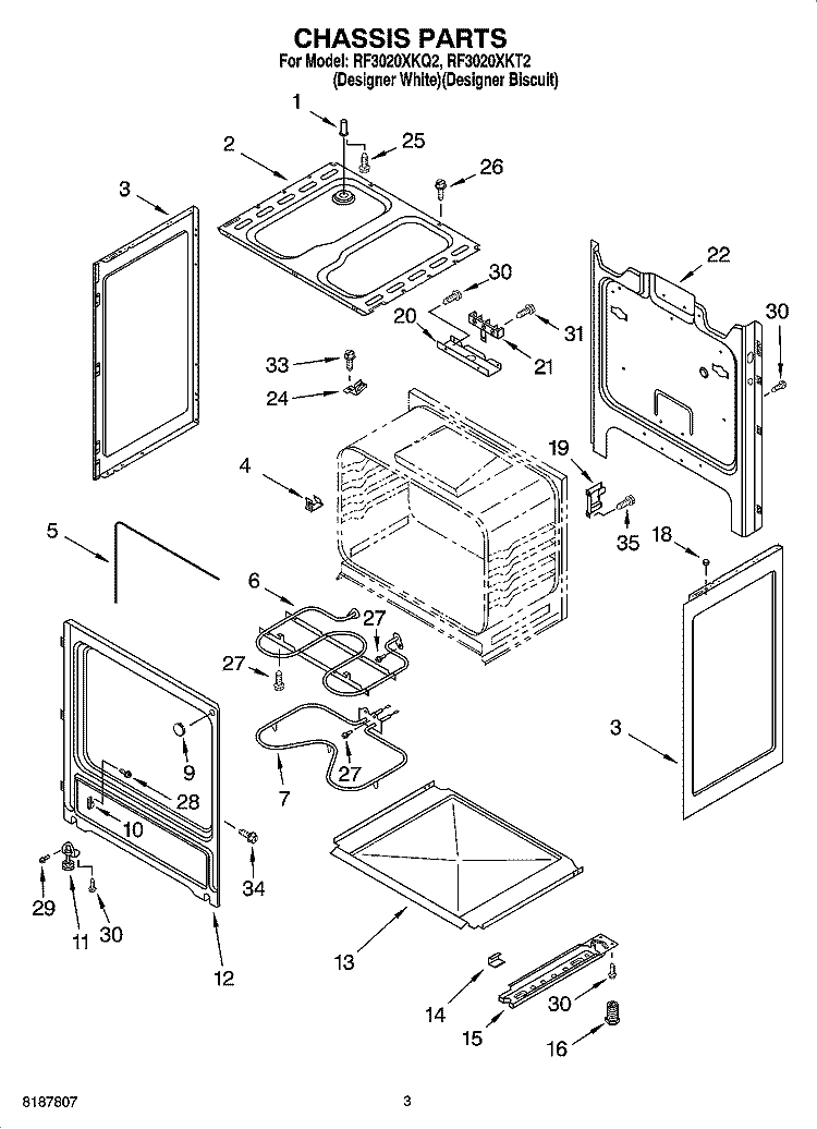 CHASSIS PARTS Diagram and Parts List for RF3020XKQ2  Whirlpool Range