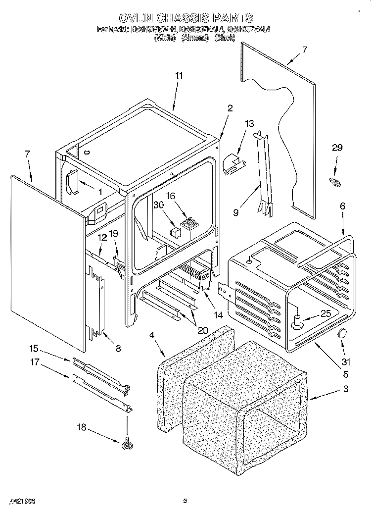 OVEN CHASSIS Diagram and Parts List for KESH307BBL4  KitchenAid Range