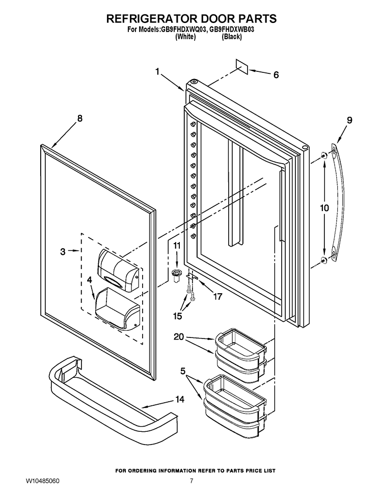 REFRIGERATOR DOOR PARTS Diagram and Parts List for GB9FHDXWB03  Whirlpool Refrigerator
