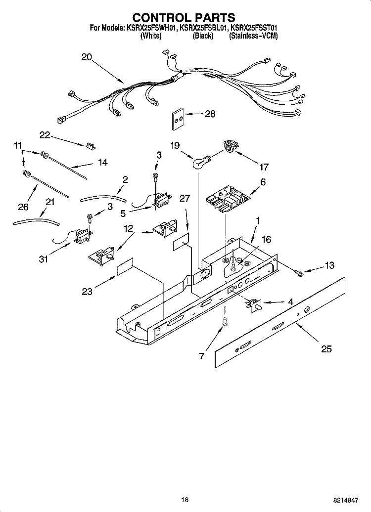 CONTROL PARTS Diagram and Parts List for KSRX25FSST01  KitchenAid Refrigerator