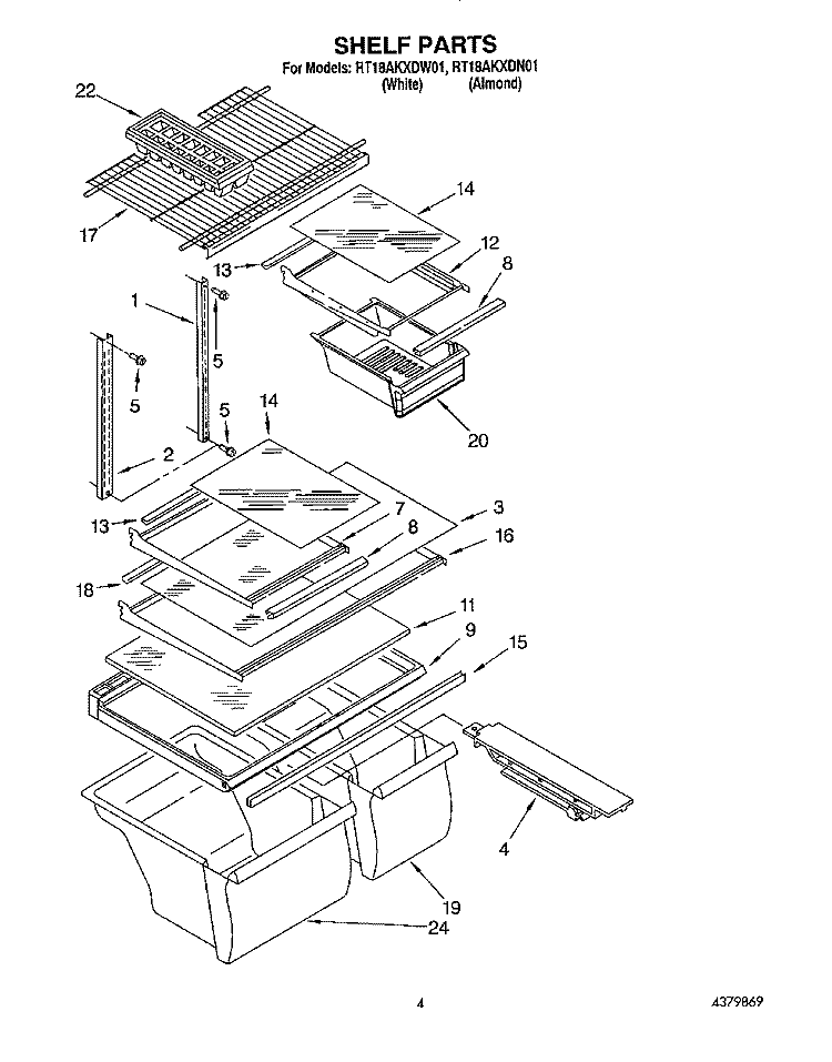 SHELF Diagram and Parts List for RT18AKXDN01  Roper Refrigerator