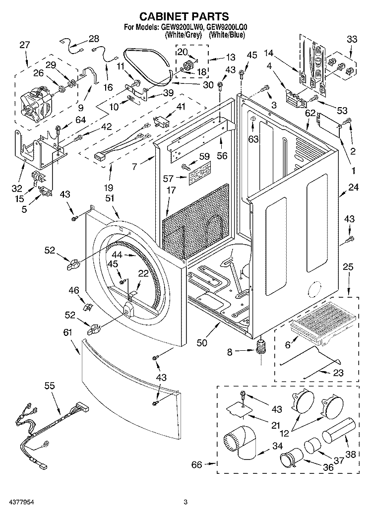 CABINET Diagram and Parts List for GEW9200LW0  Whirlpool Dryer