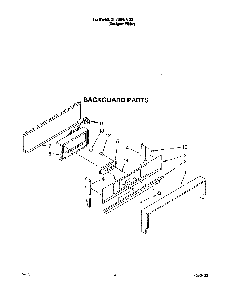 BACKGUARD Diagram and Parts List for SF330PEWQ3  Whirlpool Range