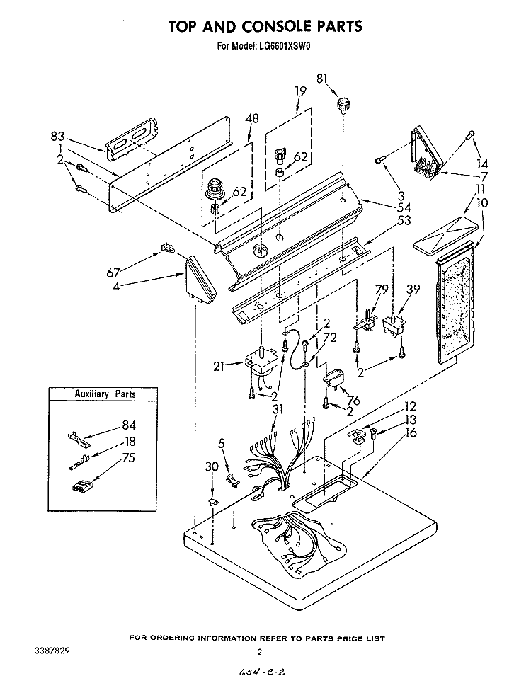 TOP AND CONSOLE, LITERATURE AND OPTIONAL Diagram and Parts List for LG6601XSW0  Whirlpool Dryer