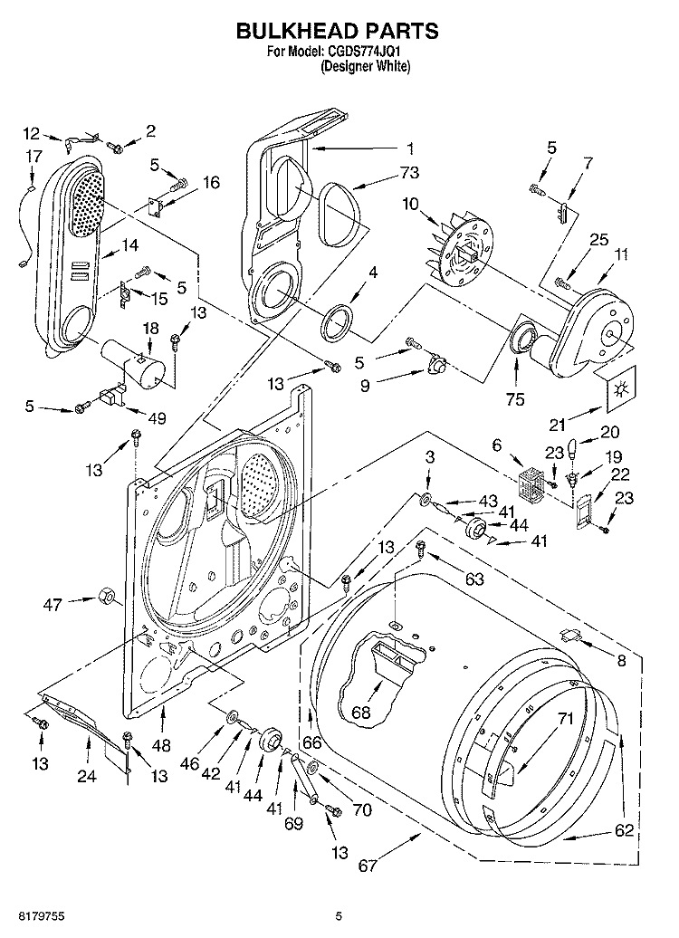 BULKHEAD Diagram and Parts List for CGDS774JQ1  Crosley Dryer