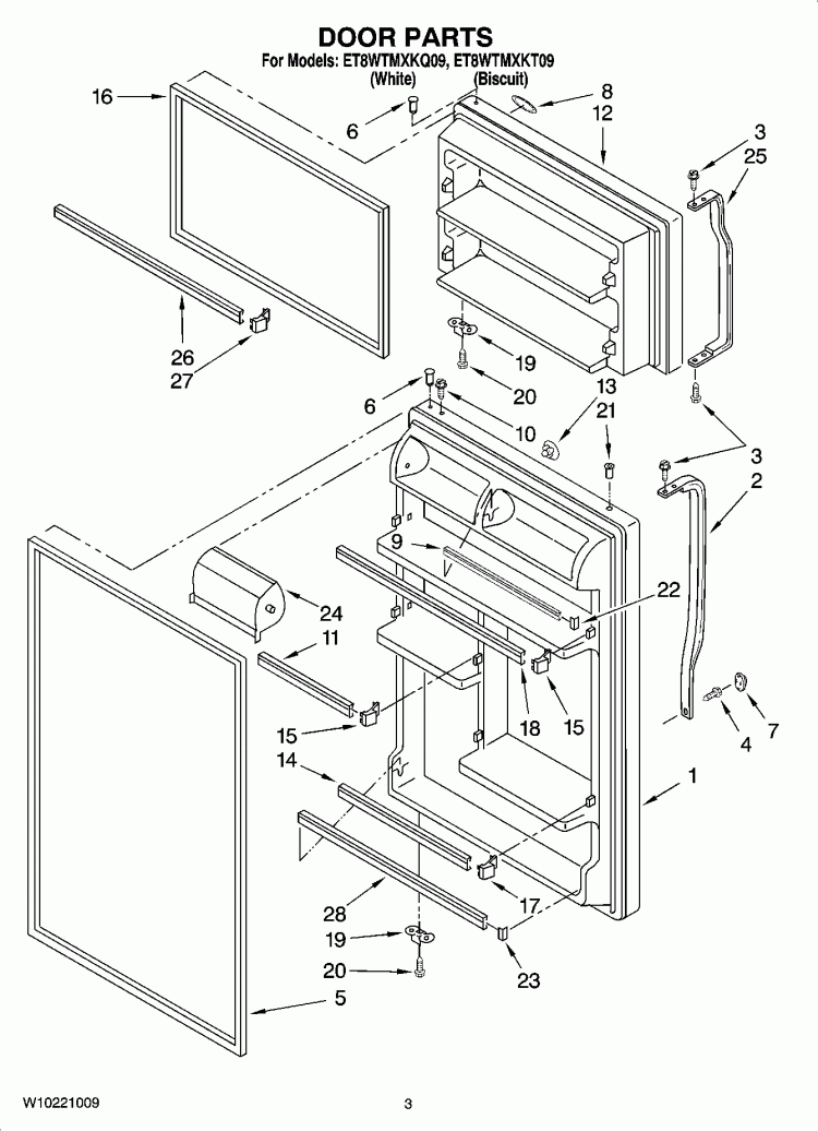 DOOR PARTS Diagram and Parts List for ET8WTMXKQ09  Whirlpool Refrigerator