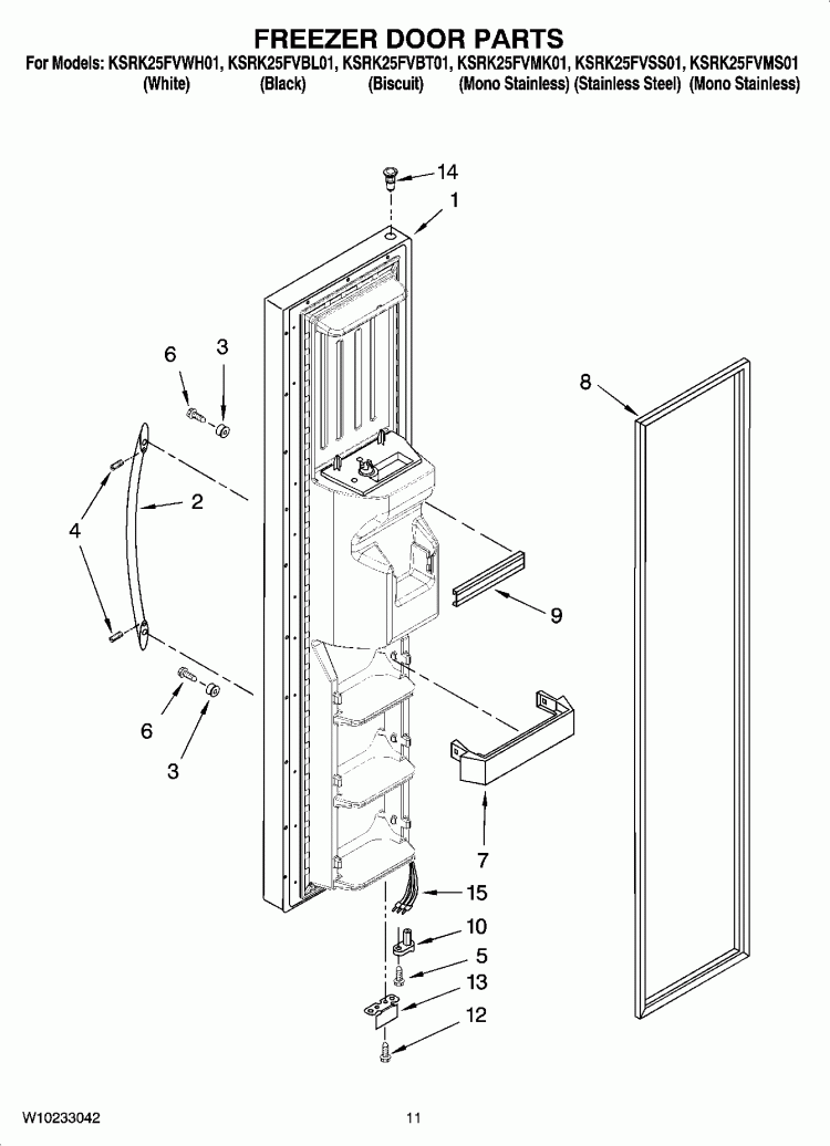 FREEZER DOOR PARTS Diagram and Parts List for KSRK25FVMS01  KitchenAid Refrigerator