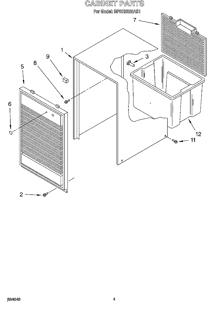 CABINET Diagram and Parts List for BPDH2500AS1  KitchenAid Dehumidifier